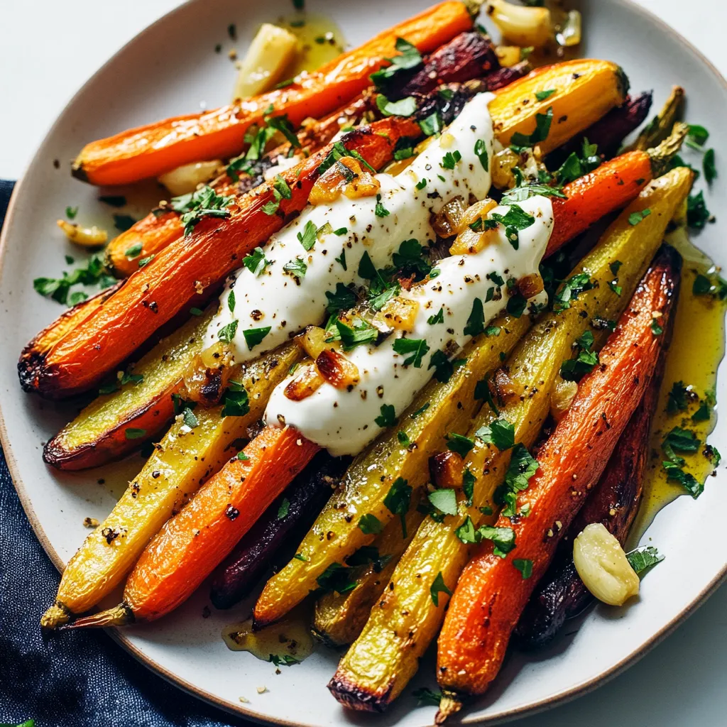 A plate of carrots with a white sauce.