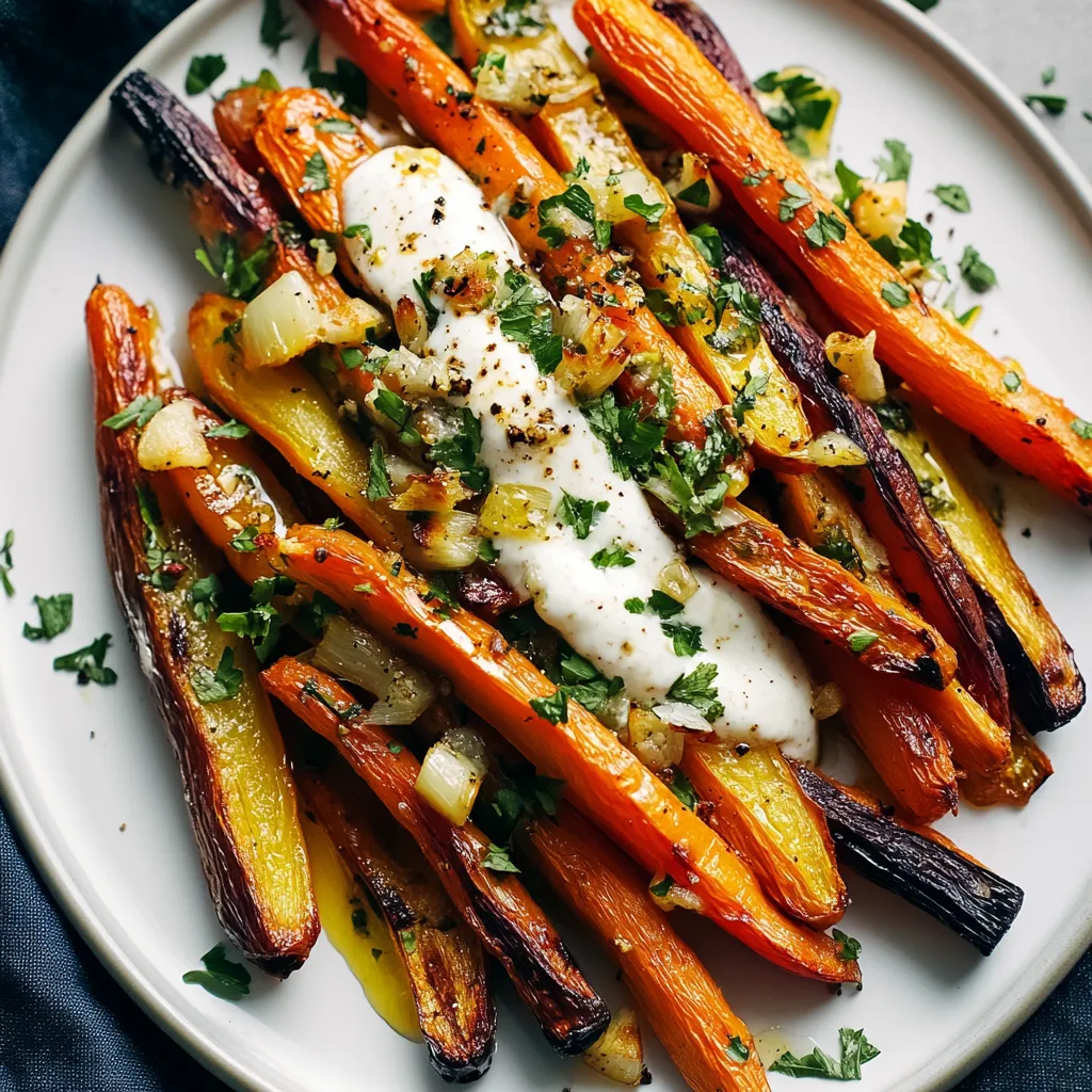 A plate of carrots with white sauce.