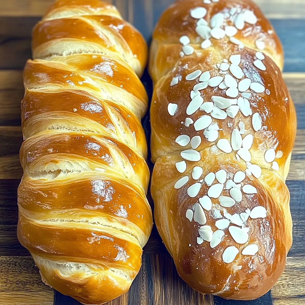 Braided loaves dusted with almonds.