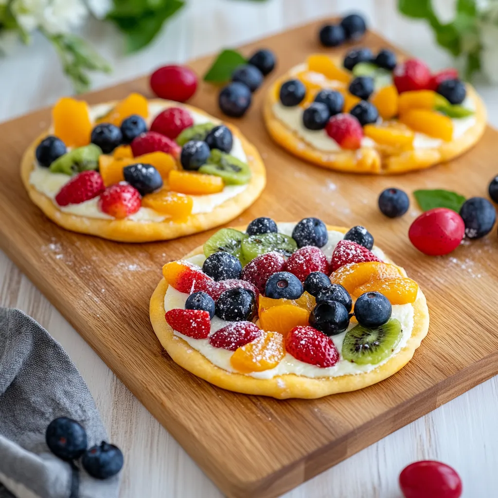 Serving plate displaying fruits like kiwi, strawberries, and blueberries.