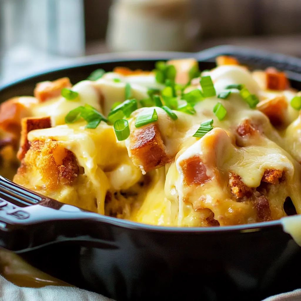 Cheesy dish topped with bits of bacon.