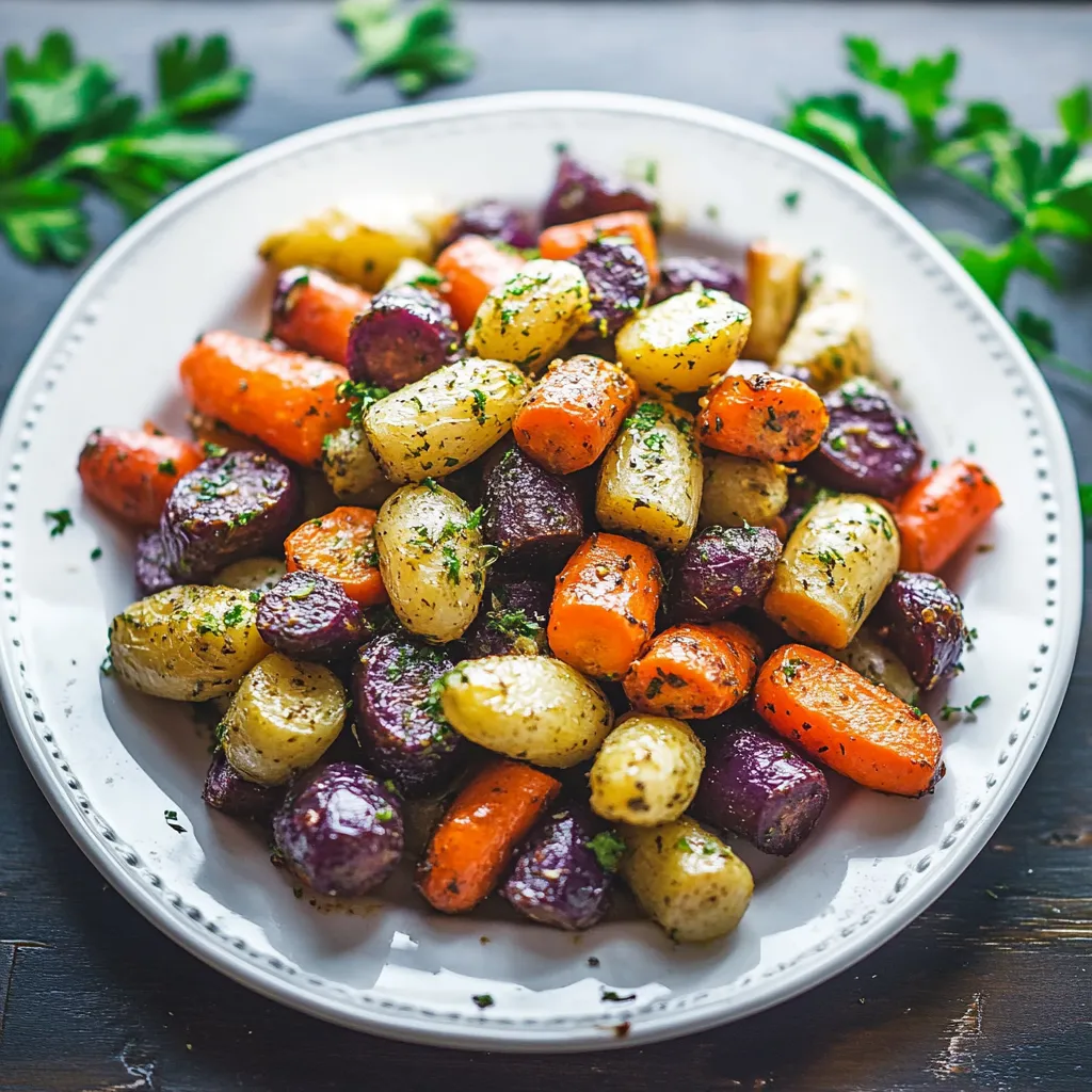 A plate of vegetables including carrots and potatoes.