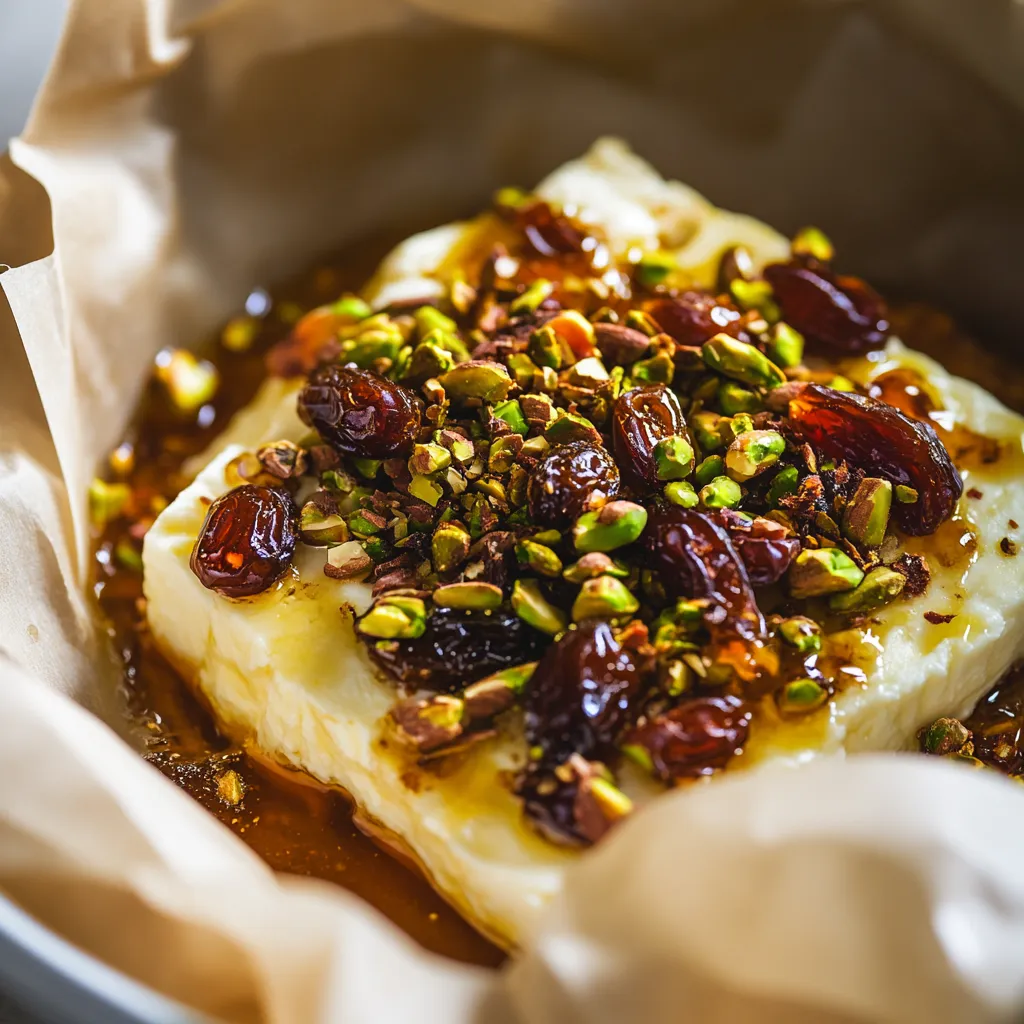 A close-up of food topped with nuts and dried fruits.