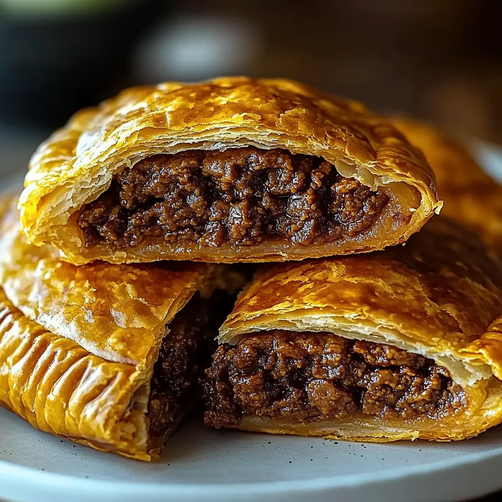 A plate of flaky meat hand pies.