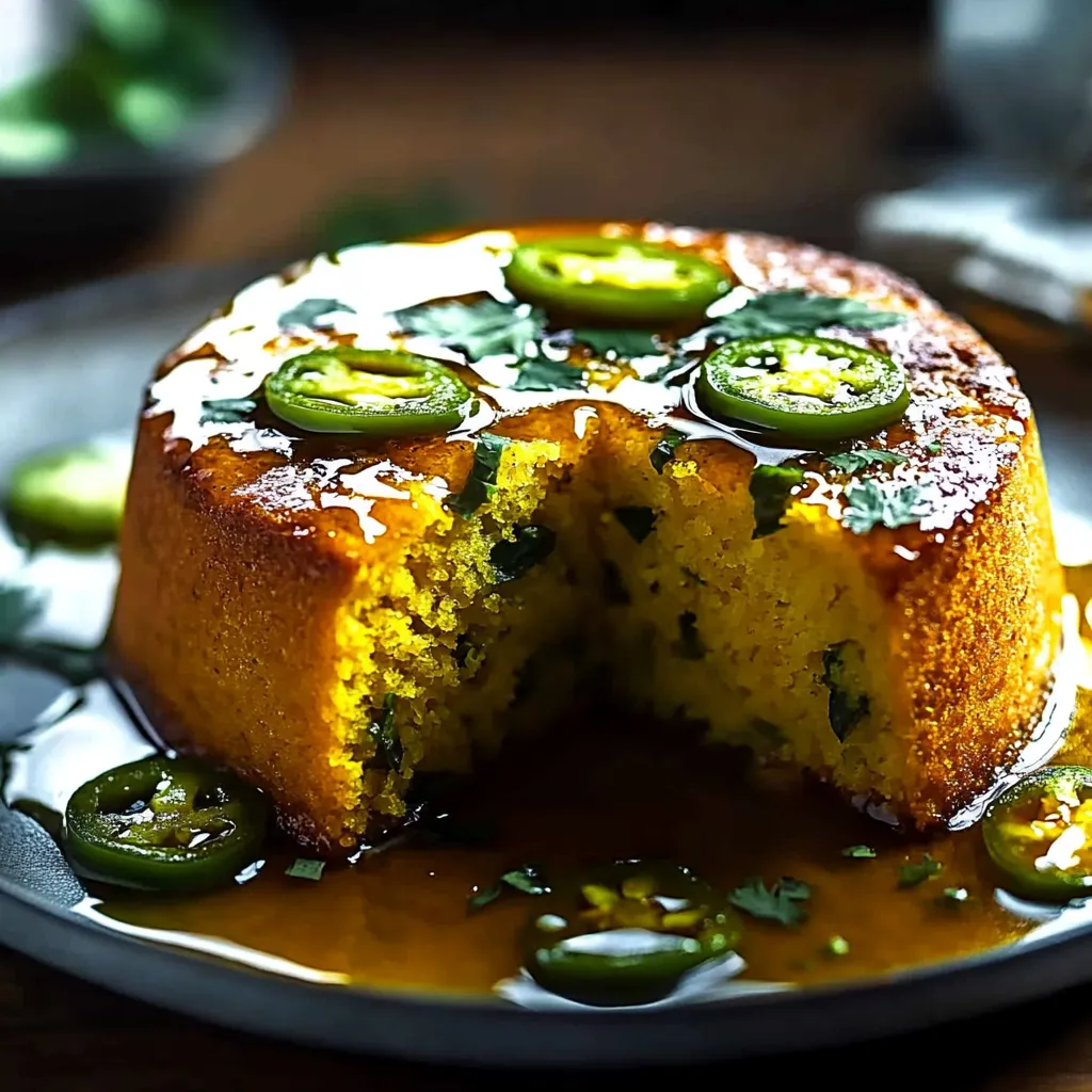 A slice of cornbread topped with jalapeños.