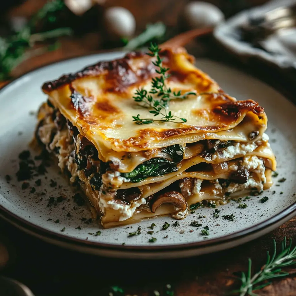 A portion of cheesy lasagna with fresh parsley on top.
