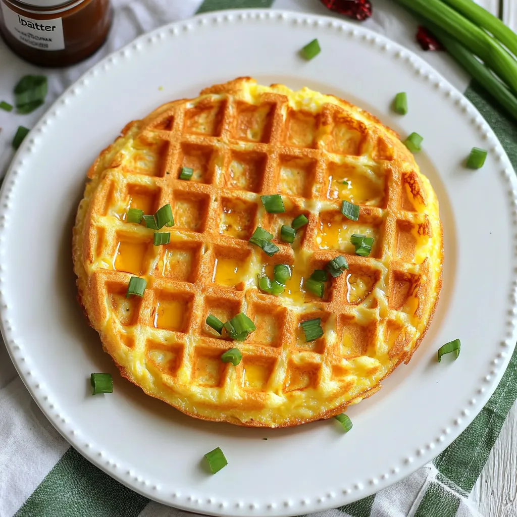 A waffle with green onions on top.