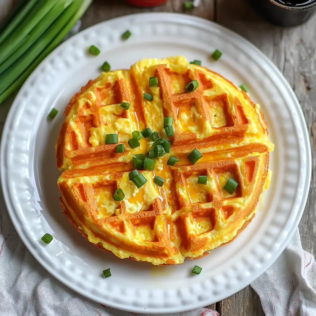 A waffle with green onions on top.