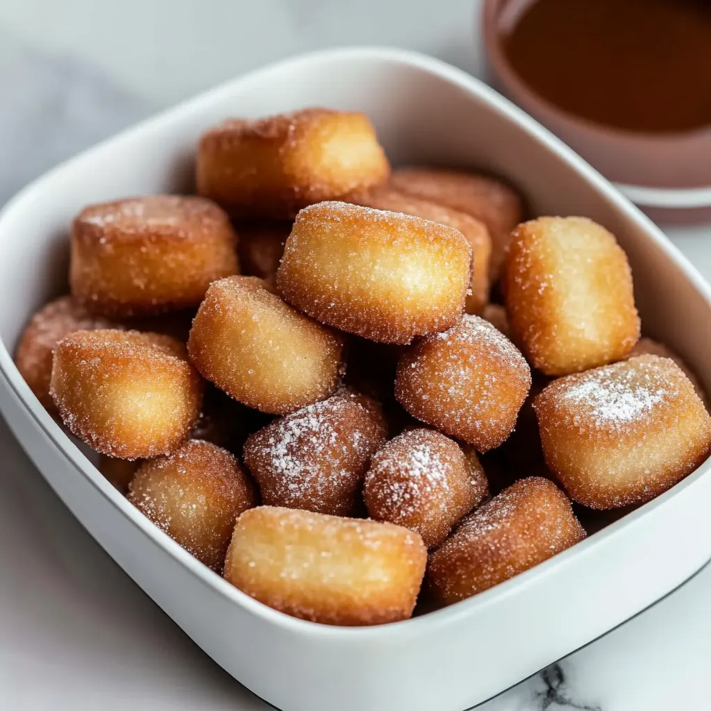 A bowl of sugar coated donuts.