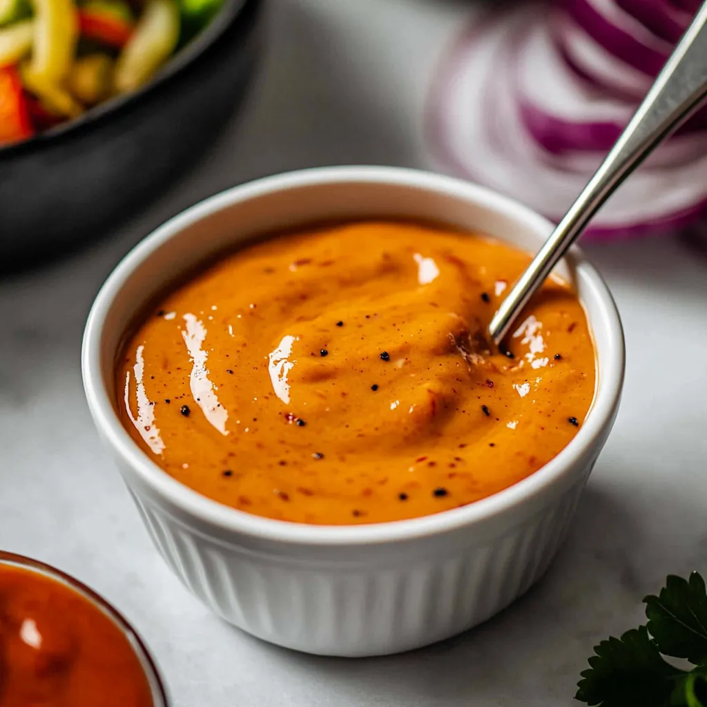 A bowl of soup with a spoon in it.