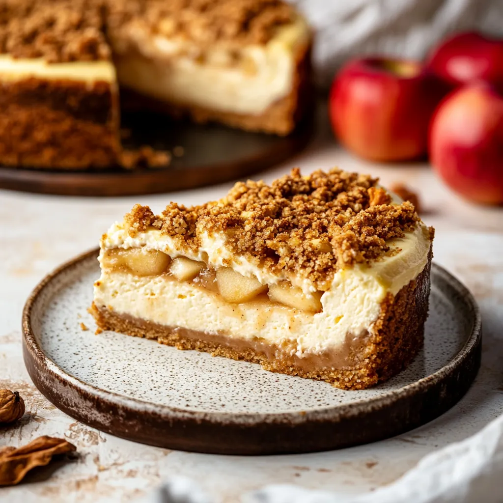 A slice of cake with a piece of apple on top.