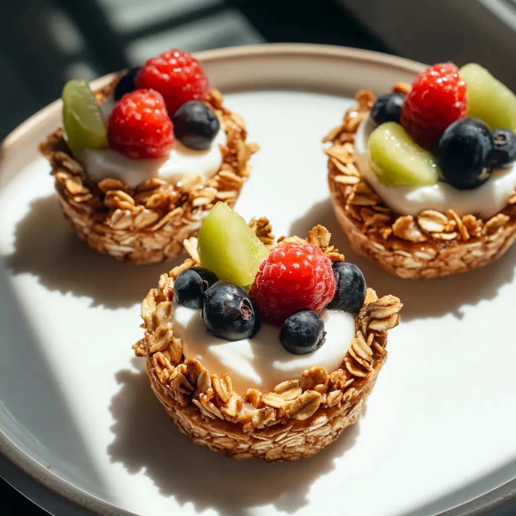 Three colorful fruit-filled oat cups.