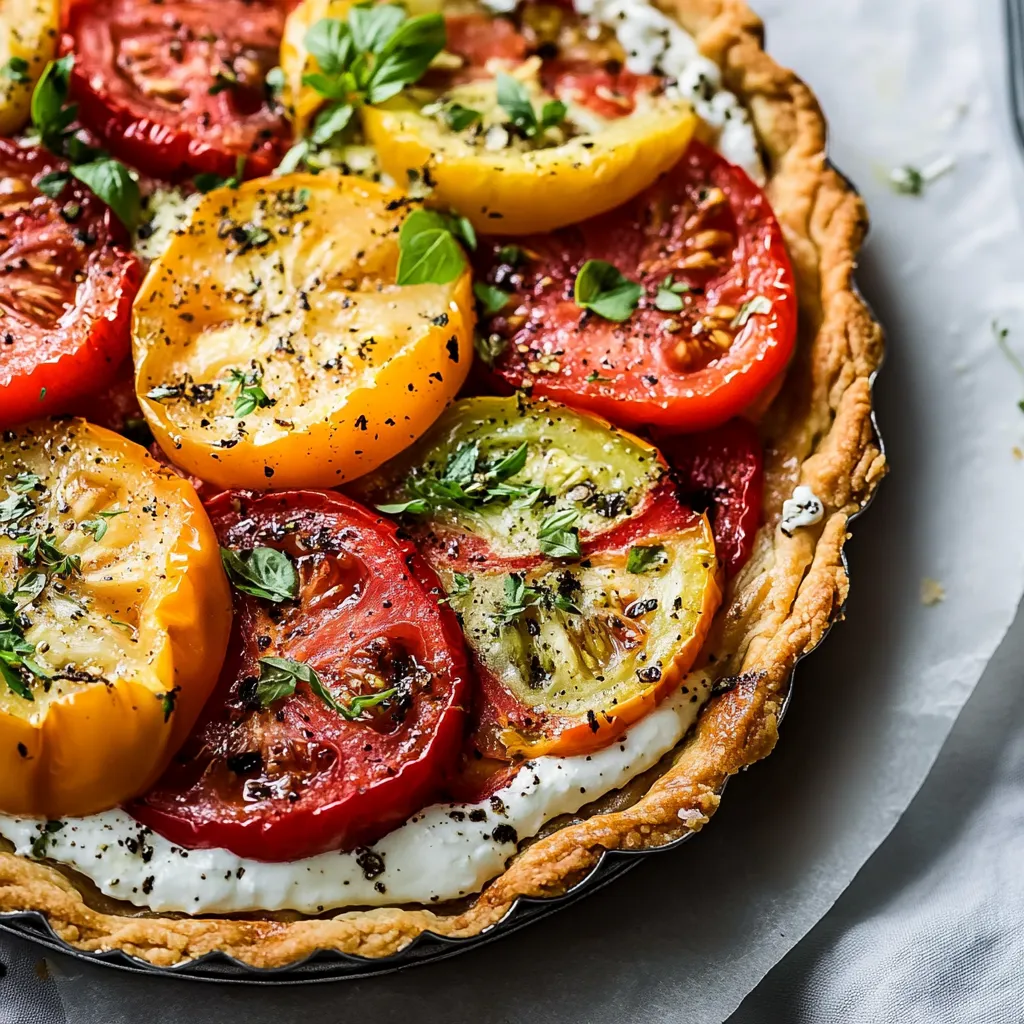 A pie with tomatoes and basil.