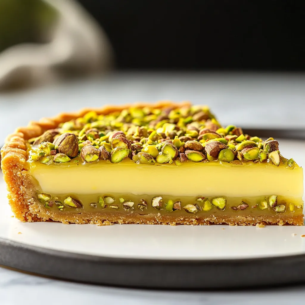 A slice of pie with pistachio nuts on top.