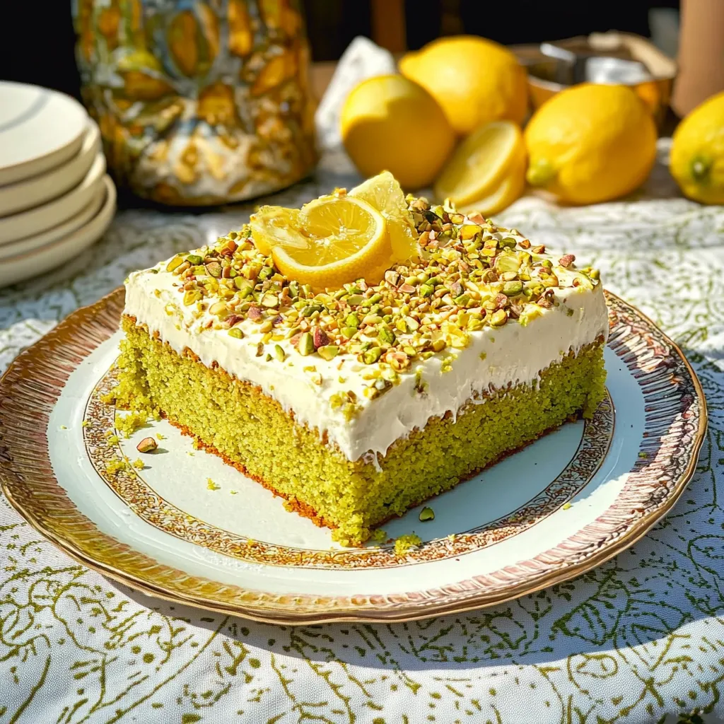 A slice of cake with lemon on top.