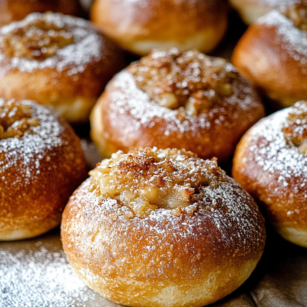 A pile of doughnuts with sugar on top.