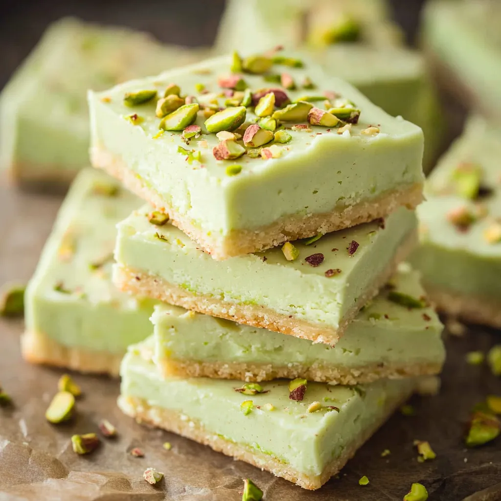 A stack of green and white desserts.