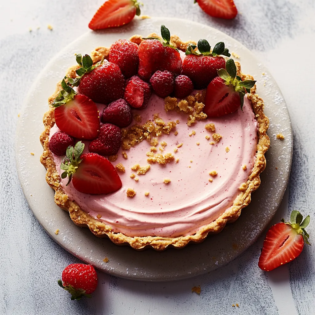 A rich tart slice topped with fresh strawberries.