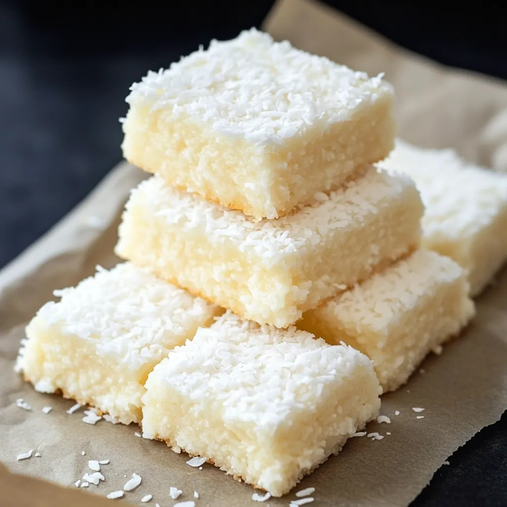 A table with stacked coconut bars.