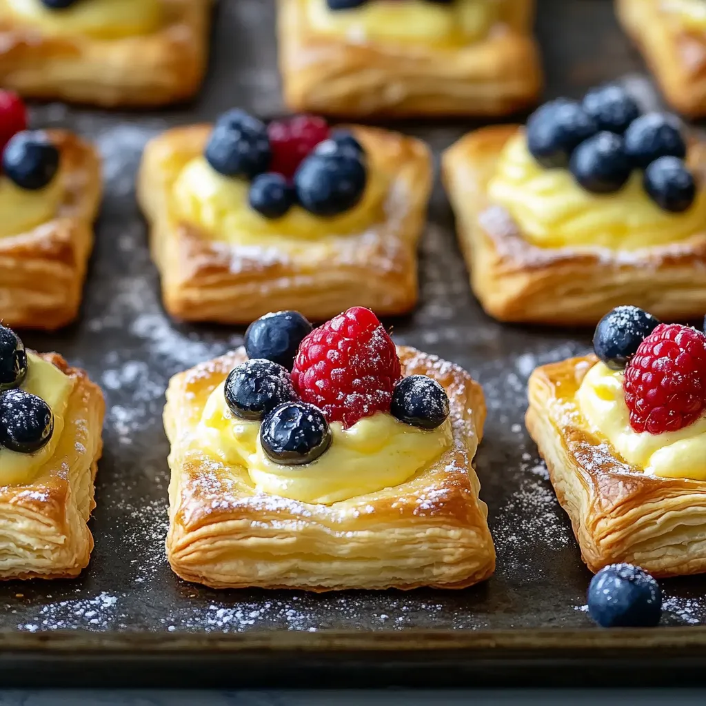 A tray of pastries with blueberries and raspberries.