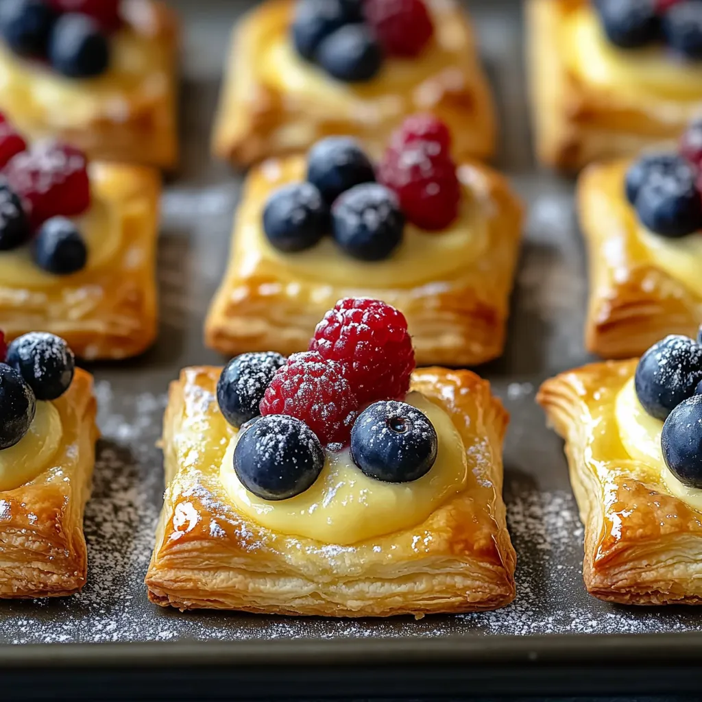 A tray of pastries with berries on top.
