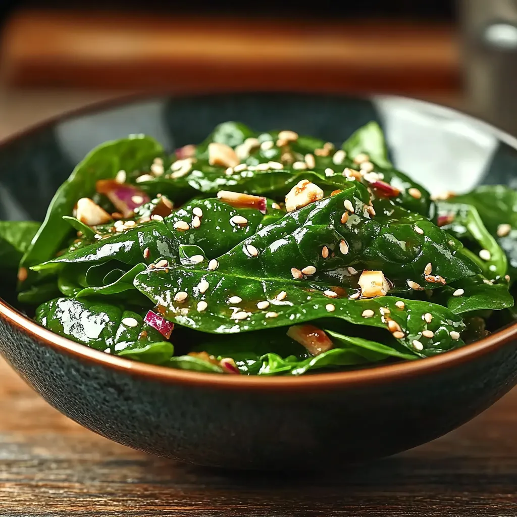 A bowl of salad with greens and nuts.