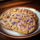 Two cookies on a plate.