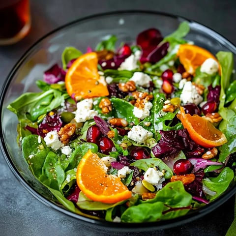 A vibrant salad with bright orange slices and creamy crumbles.