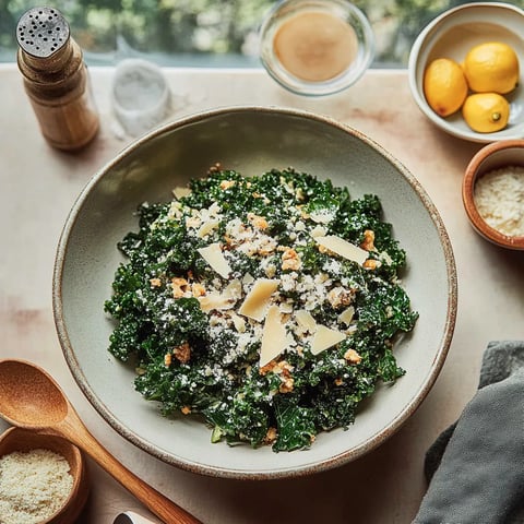 A bowl of greens with cheese and nuts.