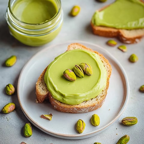 A slice of bread with a green spread on it.