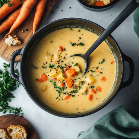 A bowl of soup with a spoon in it.