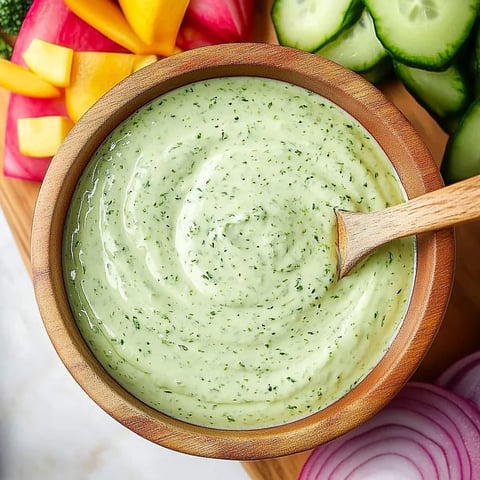 A wooden bowl filled with green herb sauce.
